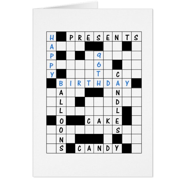 96th Birthday, Crossword Puzzle Cards (Front)