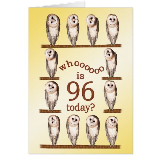96th birthday, Curious owls card. (Front)