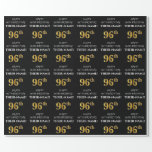 [ Thumbnail: 96th Birthday: Elegant, Black, Faux Gold Look Wrapping Paper ]