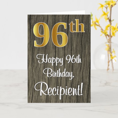 96th Birthday Elegant Faux Gold Look  Faux Wood Card