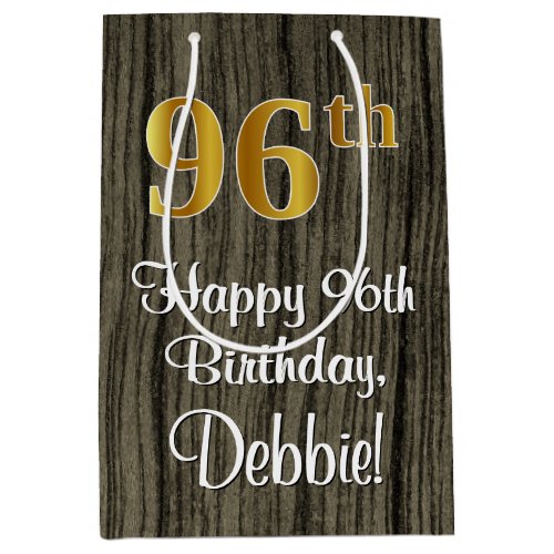 96th Birthday Elegant Faux Gold Look  Faux Wood Medium Gift Bag