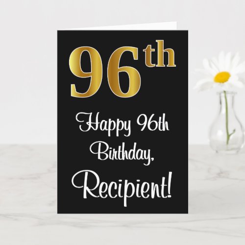 96th Birthday  Elegant Luxurious Faux Gold Look  Card