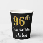 [ Thumbnail: 96th Birthday - Elegant Luxurious Faux Gold Look # Paper Cups ]
