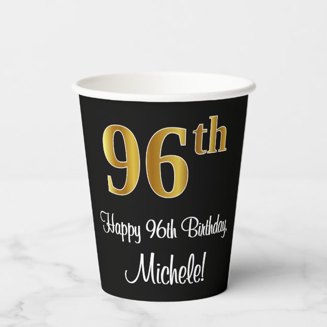 96th Birthday - Elegant Luxurious Faux Gold Look # Paper Cups (Back)