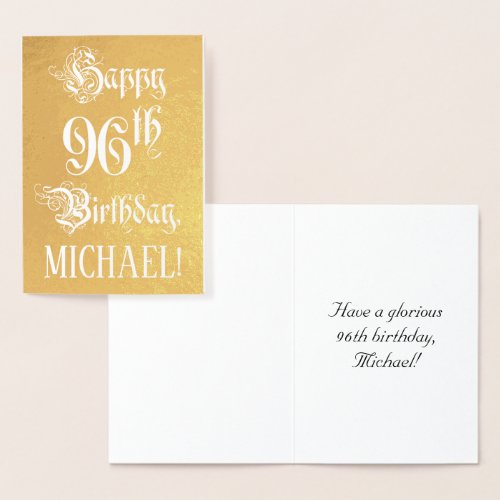 96th Birthday Elegant Ornate Script Custom Name Foil Card