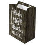 [ Thumbnail: 96th Birthday: Fancy, Faux Wood Look + Custom Name Gift Bag ]