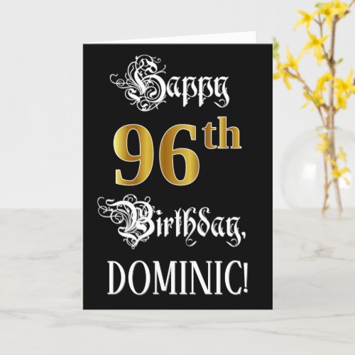 96th Birthday  Fancy Script Faux Gold Look Name Card