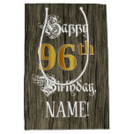 [ Thumbnail: 96th Birthday: Faux Gold Look & Faux Wood Pattern Gift Bag ]