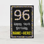[ Thumbnail: 96th Birthday: Floral Flowers Number, Custom Name Card ]