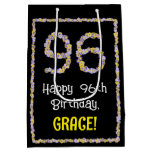 [ Thumbnail: 96th Birthday: Floral Flowers Number, Custom Name Gift Bag ]