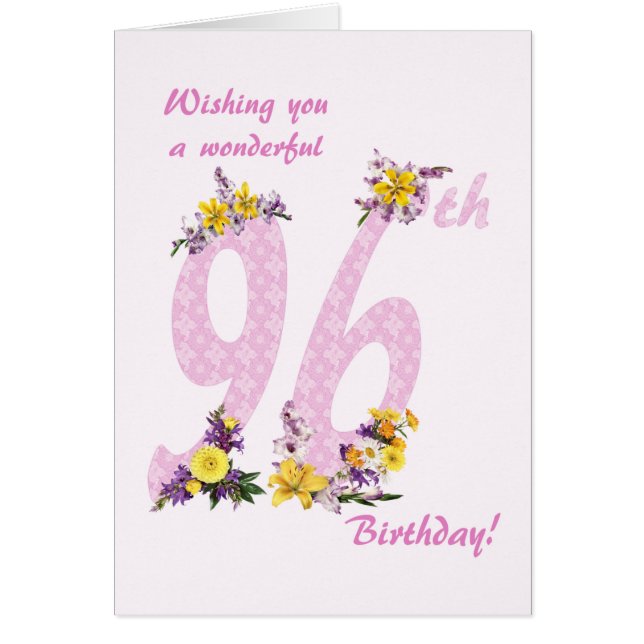 96th Birthday Flower Decorated Numbers Cards (Front)