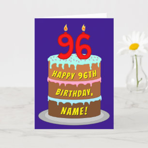 96th Birthday: Fun Cake and Candles + Custom Name Card