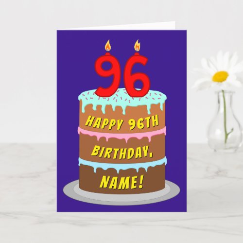 96th Birthday Fun Cake and Candles  Custom Name Card