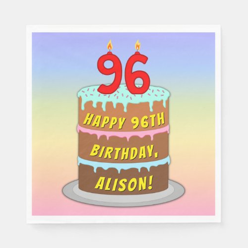 96th Birthday Fun Cake and Candles  Custom Name Napkins