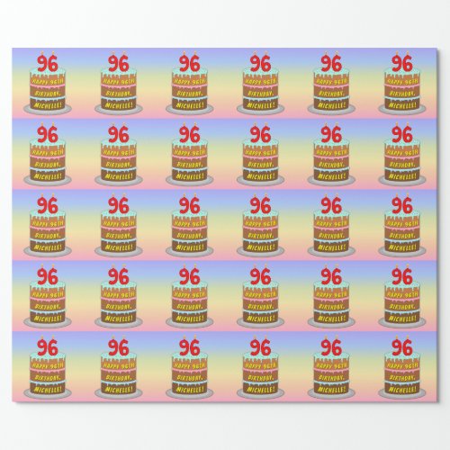 96th Birthday Fun Cake and Candles  Custom Name Wrapping Paper