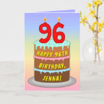 [ Thumbnail: 96th Birthday — Fun Cake & Candles, W/ Custom Name Card ]