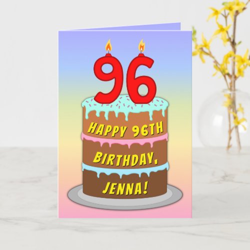 96th Birthday  Fun Cake  Candles w Custom Name Card