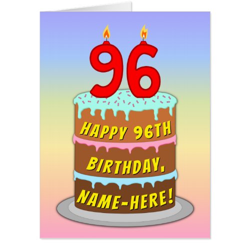 96th Birthday Fun Cake  Candles w Custom Name Card