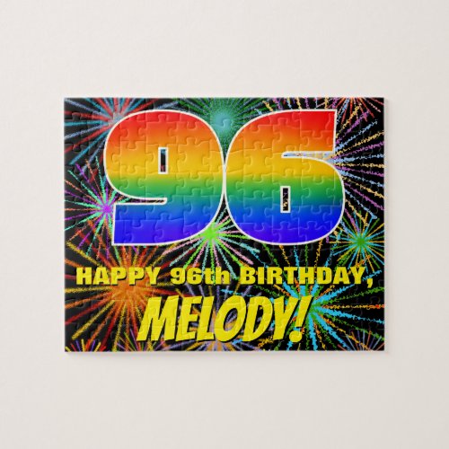 96th Birthday Fun Colorful Celebratory Fireworks Jigsaw Puzzle