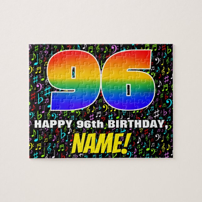 96th Birthday — Fun, Colorful Music Symbols & “96” Jigsaw Puzzle (Horizontal)