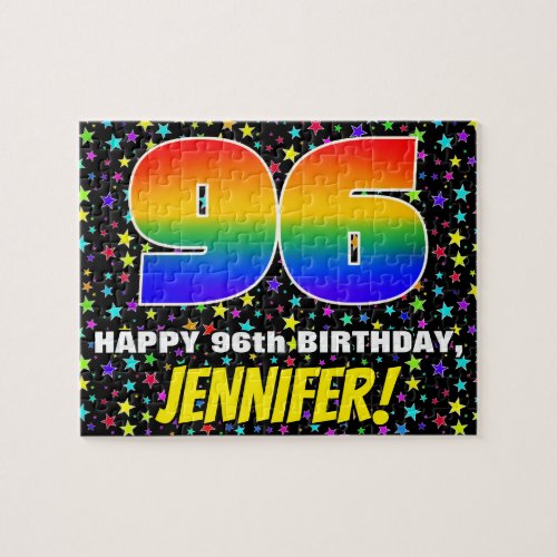 96th Birthday  Fun Colorful Star Field Pattern Jigsaw Puzzle