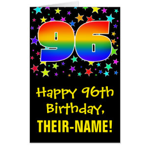 96th Birthday: Fun, Colorful Stars + Rainbow # 96 Card
