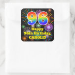 [ Thumbnail: 96th Birthday: Fun Fireworks Look, Rainbow # 96 Sticker ]