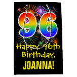 [ Thumbnail: 96th Birthday: Fun Fireworks Pattern + Rainbow 96 Gift Bag ]