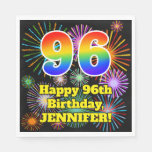 [ Thumbnail: 96th Birthday: Fun Fireworks Pattern + Rainbow 96 Napkins ]