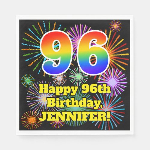 96th Birthday Fun Fireworks Pattern  Rainbow 96 Napkins