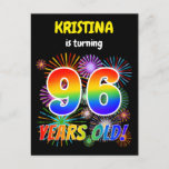 [ Thumbnail: 96th Birthday - Fun Fireworks, Rainbow Look "96" Postcard ]