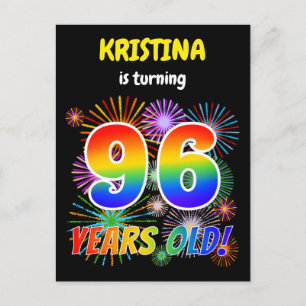 96th Birthday - Fun Fireworks, Rainbow Look "96" Postcard