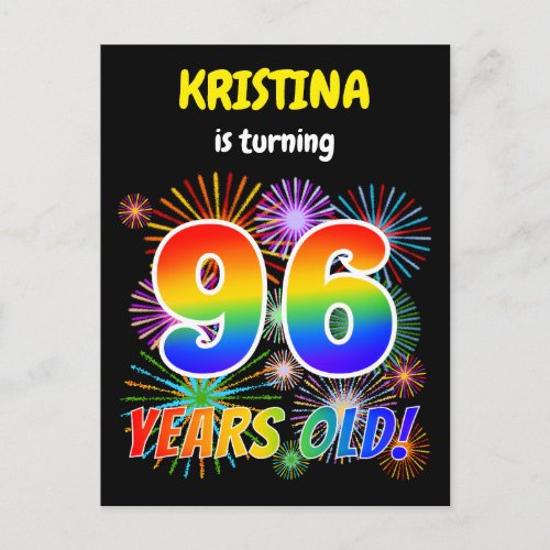 96th Birthday _ Fun Fireworks Rainbow Look 96 Postcard