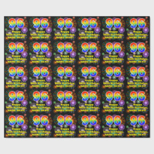 96th Birthday: Fun Fireworks, Rainbow Look # “96” Wrapping Paper