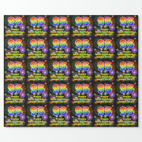 96th Birthday Fun Fireworks Rainbow Look  âœ96â Wrapping Paper