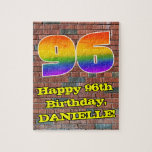 [ Thumbnail: 96th Birthday: Fun Graffiti-Inspired Rainbow 96 Jigsaw Puzzle ]