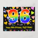 [ Thumbnail: 96th Birthday: Fun Hearts Pattern, Rainbow 96 Postcard ]
