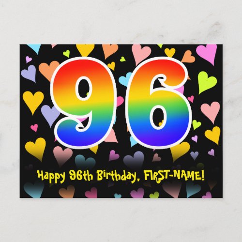 96th Birthday Fun Hearts Pattern Rainbow 96 Postcard