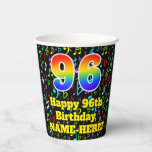 [ Thumbnail: 96th Birthday: Fun Music Notes Pattern, Rainbow 96 Paper Cups ]