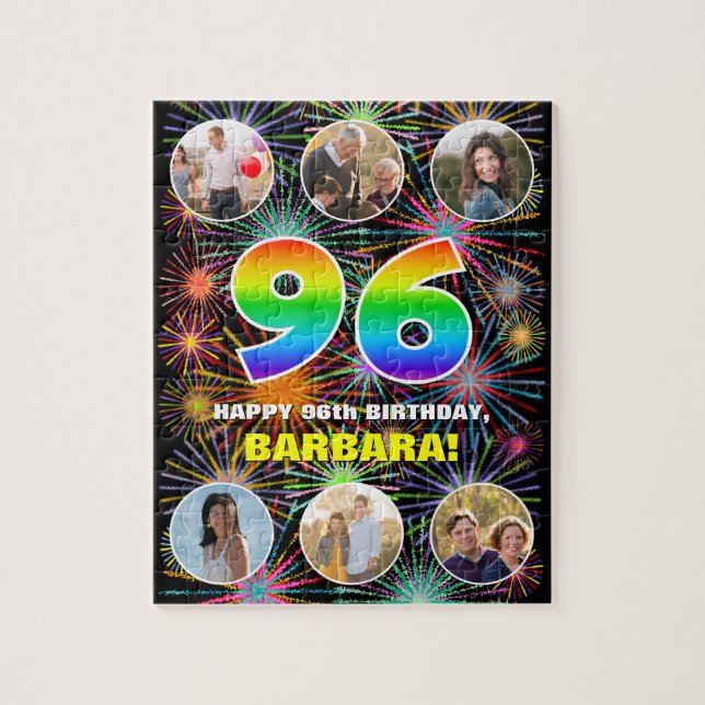 96th Birthday: Fun Rainbow #, Custom Name + Photos Jigsaw Puzzle (Vertical)