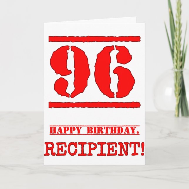 96th Birthday: Fun, Red Rubber Stamp Inspired Look Card (Front)