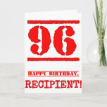[ Thumbnail: 96th Birthday: Fun, Red Rubber Stamp Inspired Look Card ]