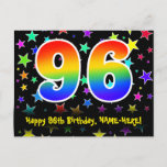 [ Thumbnail: 96th Birthday: Fun Stars Pattern, Rainbow 96, Name Postcard ]