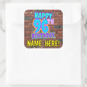 96th Birthday – Fun, Urban Graffiti Inspired Look Square Sticker