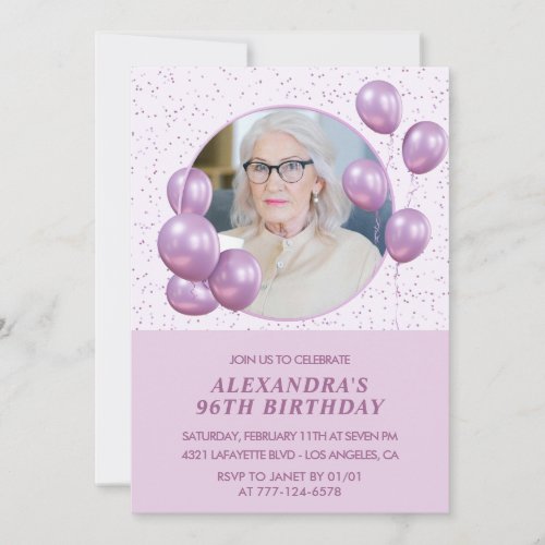 96th birthday invitations Photo Purple Balloons