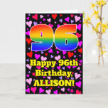 [ Thumbnail: 96th Birthday: Loving Hearts Pattern, Rainbow # 96 Card ]