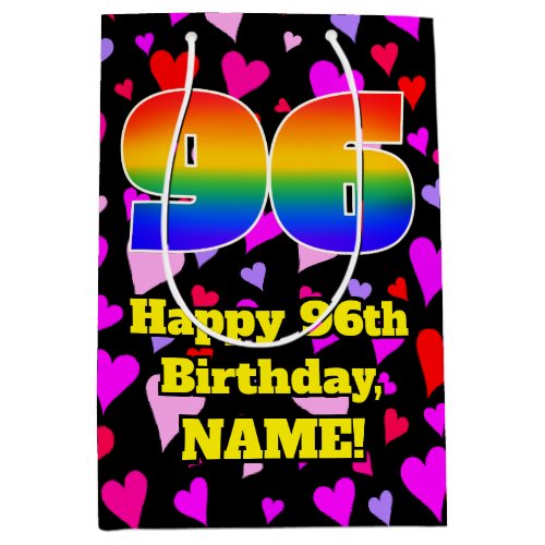 96th Birthday Loving Hearts Pattern Rainbow  96 Medium Gift Bag