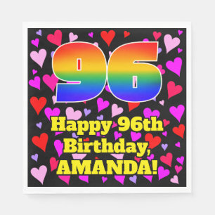 96th Birthday: Loving Hearts Pattern, Rainbow # 96 Napkins