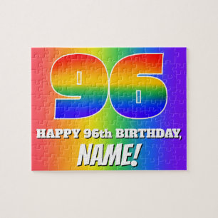 96th Birthday — Multicolored Rainbow Pattern “96” Jigsaw Puzzle