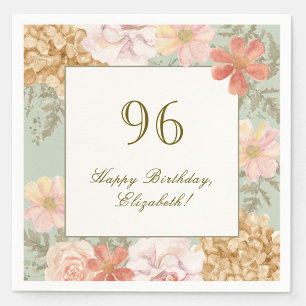 96th Birthday Napkin Autumn Color Floral Sage